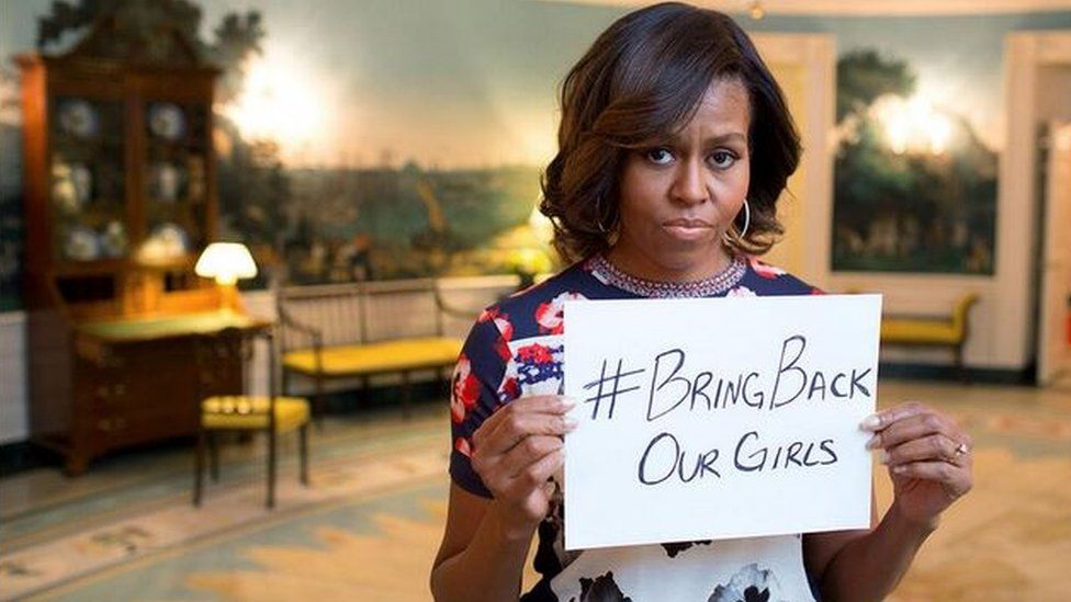The First Lady in 2014, pleading for the release of the Chebok girls