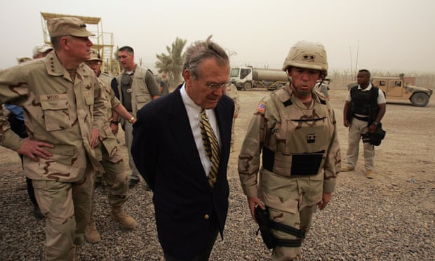 Secretary of Defense Donald Rumsfeld touring Abu Ghraib prison in Iraq, 2004