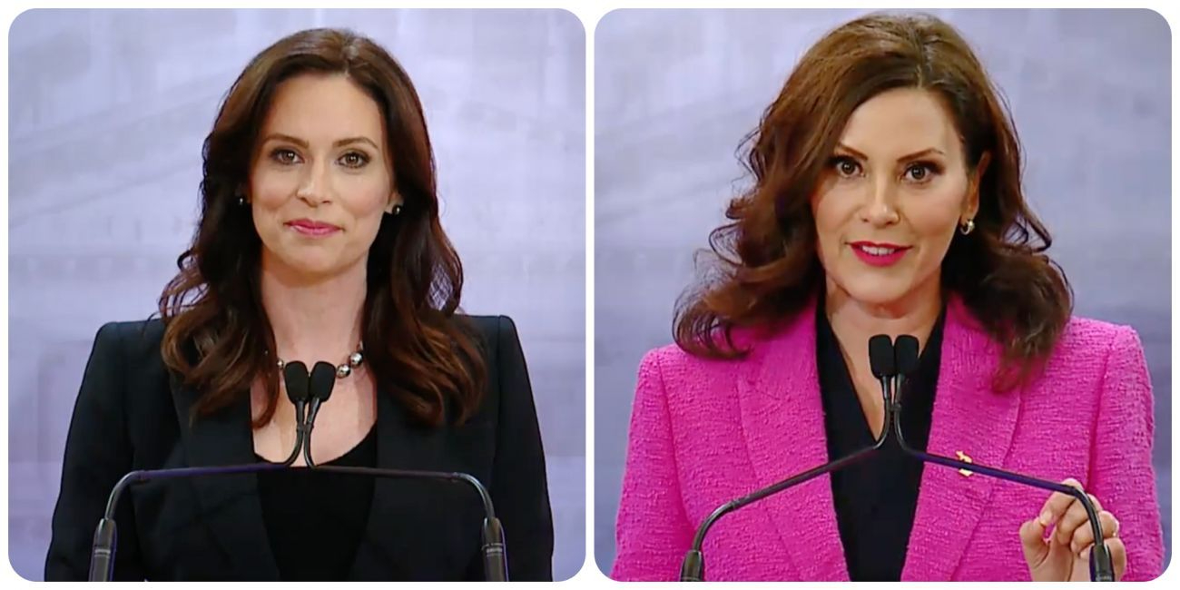 In the Michigan governor's race, election denier Tudor Dixon (left) lost to incumbent governor Gretch Whitmer (right)