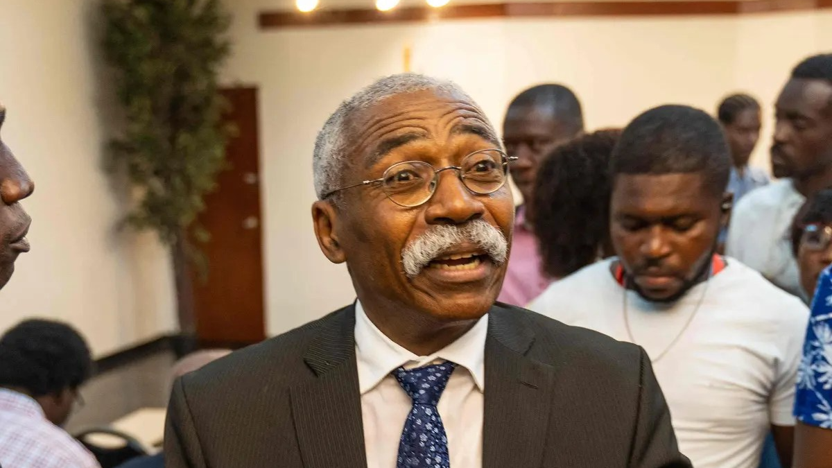 Former Senator, Patrice Dumont, speaks at a press conference at the end of his term