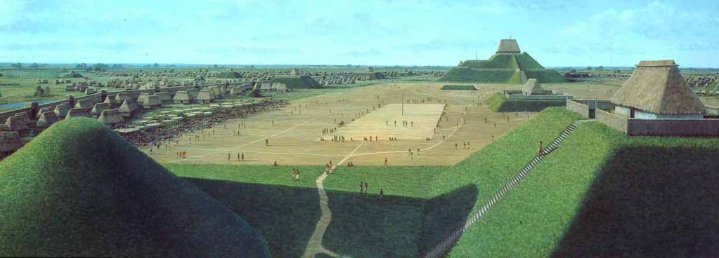 Artist rendering of Cahokia, a 13th century chiefdom located east of present-day St. Louis.