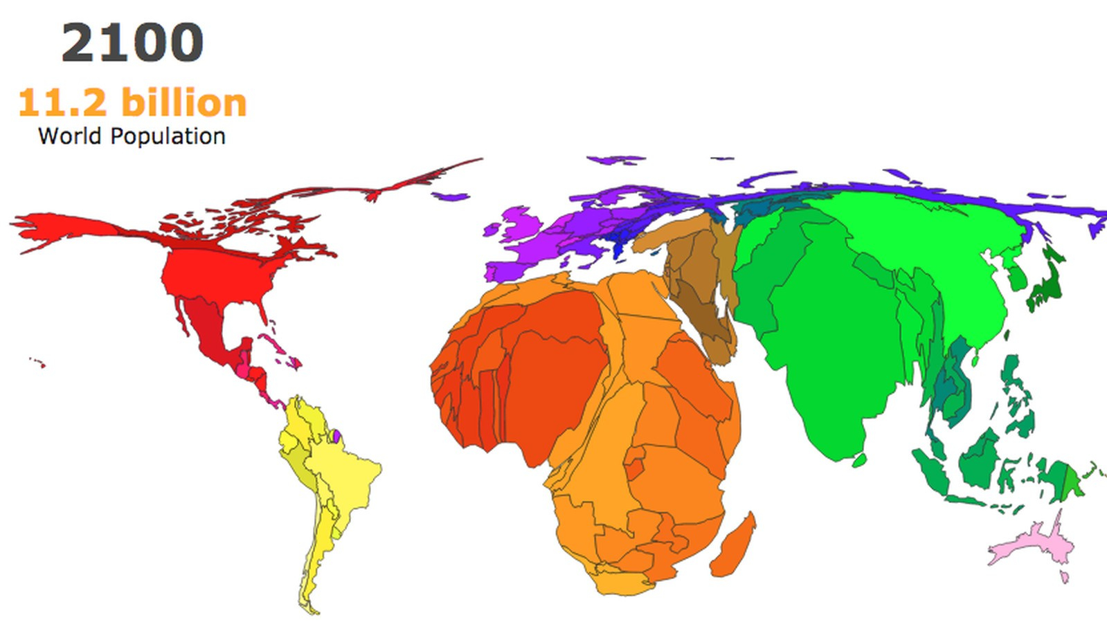 World's Population in 2100, Shown through Geographic Distortion